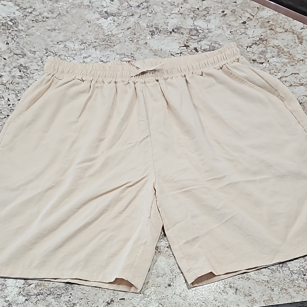 Size 40 camel/khaki to tan  lightweight linen like summer shorts w/ drawsting